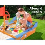 Keezi Kids Sandpit Wooden Boat Sand Pit with Canopy Bench Seat Beach Toys 150cm - Image 4