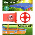 Keezi Kids Sandpit Wooden Boat Sand Pit with Canopy Bench Seat Beach Toys 150cm - Image 5