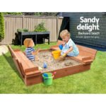 Keezi Kids Sandpit Wooden Sandbox Sand Pit Foldable Seat Outdoor Beach Toys 90cm - Image 4