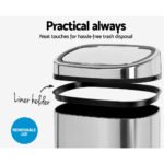 Devanti 68L Motion Sensor Bin Rubbish Automatic Silver - Image 5