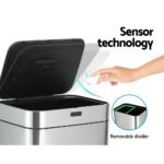 Devanti 70L Motion Sensor Bin Pedal Bins Automatic Siver - Image 4
