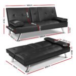Artiss Sofa Bed 168CM Black PU Leather - Image 2