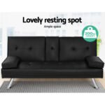 Artiss Sofa Bed 168CM Black PU Leather - Image 3