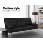 Artiss Sofa Bed 168CM Black PU Leather - Image 4
