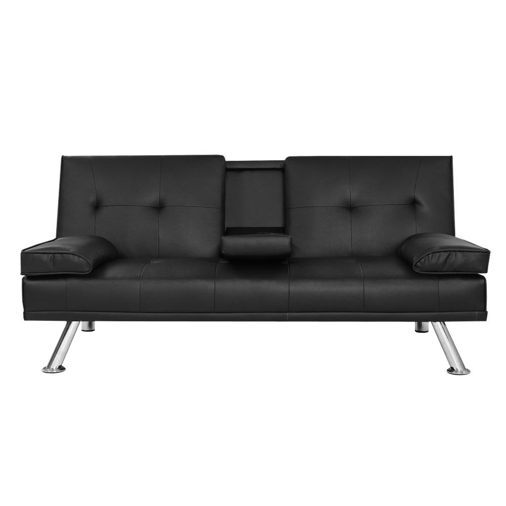 SBED-E-R1C-LEA168-BK-202502281306-07.jpg Artiss Sofa Bed 168CM Black PU Leather - Image 1