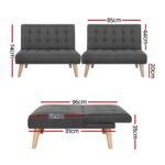 Artiss 2x Sofa Bed Couch Single Seater Fabric Grey - Image 2