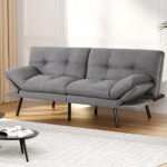 Artiss Sofa Bed Convertible 3 Seater Couch Recliner Lounge Chair Fabric Grey - Image 7