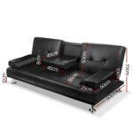 Artiss Sofa Bed Lounge Convertible Leather Couch Bed 3 Seater Cupholder Recliner - Image 2