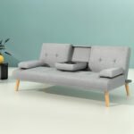 Artiss Sofa Bed 188CM Grey Faux Linen - Image 8
