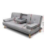 Artiss Sofa Bed 188CM Grey Faux Linen - Image 2