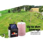 Giantz Fence Energiser 3KM Solar Powered Electric 2KM Poly Wire - Image 6