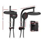 Cefito 9'' Rain Shower Head Set Handheld Round High Pressure Mixer Tap Black - Image 2
