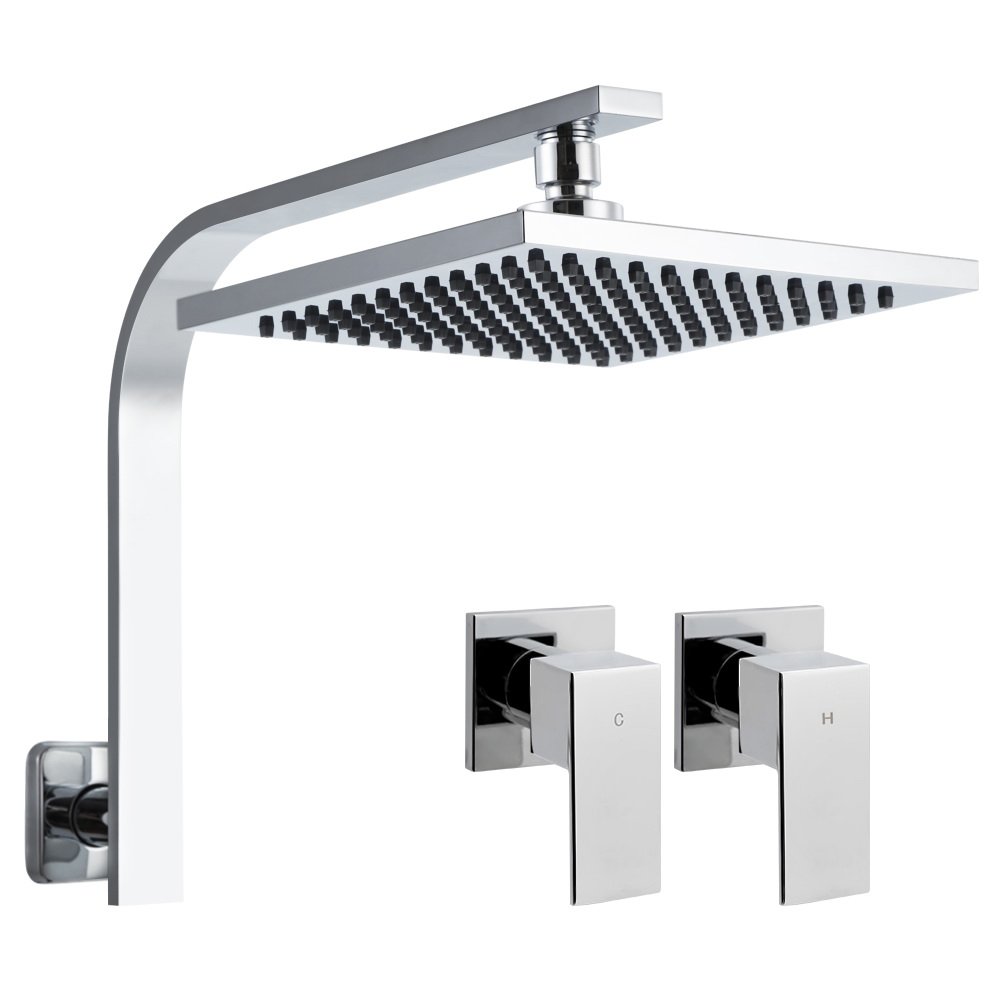 SHOWER-A3-SQ-8-SI-TAP-00.jpg Cefito 8'' Rain Shower Head Wall Arm Square High Pressure Twins Tap Chrome - Image 1