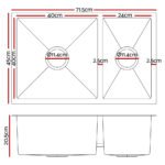 Cefito Kitchen Sink 71X45CM Stainless Steel Basin Double Bowl Silver - Image 2