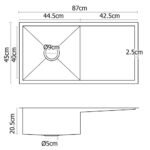 Cefito Kitchen Sink 87X45CM Stainless Steel Basin Single Bowl Silver - Image 2