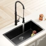Cefito Stainless Steel Sink 70x45CM With Pull Out Mixer Tap Kitchen Basin Single Bowl Black - Image 7
