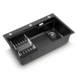 Cefito Kitchen Sink 75X45CM Stainless Steel Basin Single Bowl Drain Part Black - Image 2