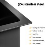 Cefito Stainless Steel Sink 77x45CM With Pull Out Mixer Tap Kitchen Double Bowl Black - Image 4