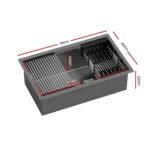 Cefito Kitchen Sink 70X45CM Stainless Steel Single Bowl Drain Rack Basket Black - Image 2