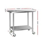 Cefito 1219x610mm Stainless Steel Kitchen Bench with Wheels 304 - Image 2