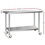 Cefito 1524x610mm Stainless Steel Kitchen Bench with Wheels 304 - Image 2