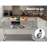 Cefito 1524x610mm Stainless Steel Kitchen Bench with Wheels 304 - Image 6