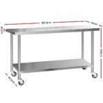 Cefito 1829x610mm Stainless Steel Kitchen Bench with Wheels 304 - Image 2