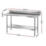 Cefito Stainless Steel  Kitchen  Bench w/ Splashback 1500x600MM 430 - Image 2