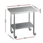 Cefito Stainless Steel Kitchen Benches Work Bench Wheels 91X61CM 430 - Image 2