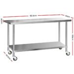 Cefito 1829x610mm Stainless Steel Kitchen Bench with Wheels 430 - Image 2
