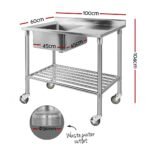 Cefito Stainless Steel Sink Bench Kitchen Work Benches Bowl Wheels 304 - Image 2
