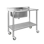Cefito Stainless Steel Sink Bench Kitchen Work Benches Bowl Wheels 304 - Image 3