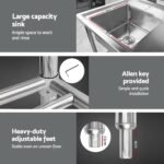 Cefito Stainless Steel Sink Bench Kitchen Work Benches Bowl Wheels 304 - Image 5