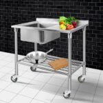 Cefito Stainless Steel Sink Bench Kitchen Work Benches Bowl Wheels 304 - Image 7