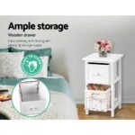 Artiss Bedside Table 1 Drawer with Basket Rustic White X2 - Image 4