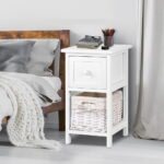 Artiss Bedside Table 1 Drawer with Basket Rustic White X2 - Image 7
