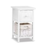 Artiss Bedside Table 1 Drawer with Basket Rustic White X2 - Image 8