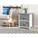 Artiss Bedside Table 2 Drawers Vintage X2 - THYME Grey - Image 3