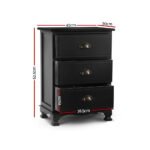 Artiss Bedside Table 3 Drawers Vintage - THYME Black - Image 2