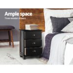 Artiss Bedside Table 3 Drawers Vintage - THYME Black - Image 4