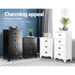 Artiss Bedside Table 3 Drawers Vintage - THYME Black - Image 6