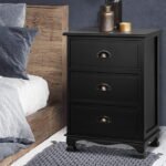 Artiss 2x Bedside Table 3 Drawers Vintage - THYME Black - Image 2