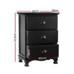 Artiss 2x Bedside Table 3 Drawers Vintage - THYME Black - Image 3