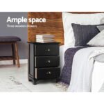 Artiss 2x Bedside Table 3 Drawers Vintage - THYME Black - Image 6
