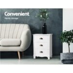 Artiss Bedside Table 3 Drawers Vintage - THYME White - Image 3