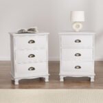 Artiss 2x Bedside Table 3 Drawers Vintage - THYME White - Image 8