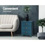 Artiss 2x Bedside Table 3 Drawers Vintage - THYME Blue - Image 3