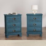 Artiss 2x Bedside Table 3 Drawers Vintage - THYME Blue - Image 8