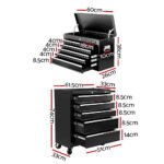 Giantz 14 Drawer Tool Box Cabinet Chest Mechanic Garage Storage Trolley Black - Image 2