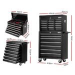 Giantz 16 Drawer Tool Box Cabinet Chest Trolley Toolbox Garage Storage Black - Image 2
